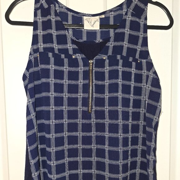 Blue White sleeveless blouse with zipper large - Picture 1 of 4